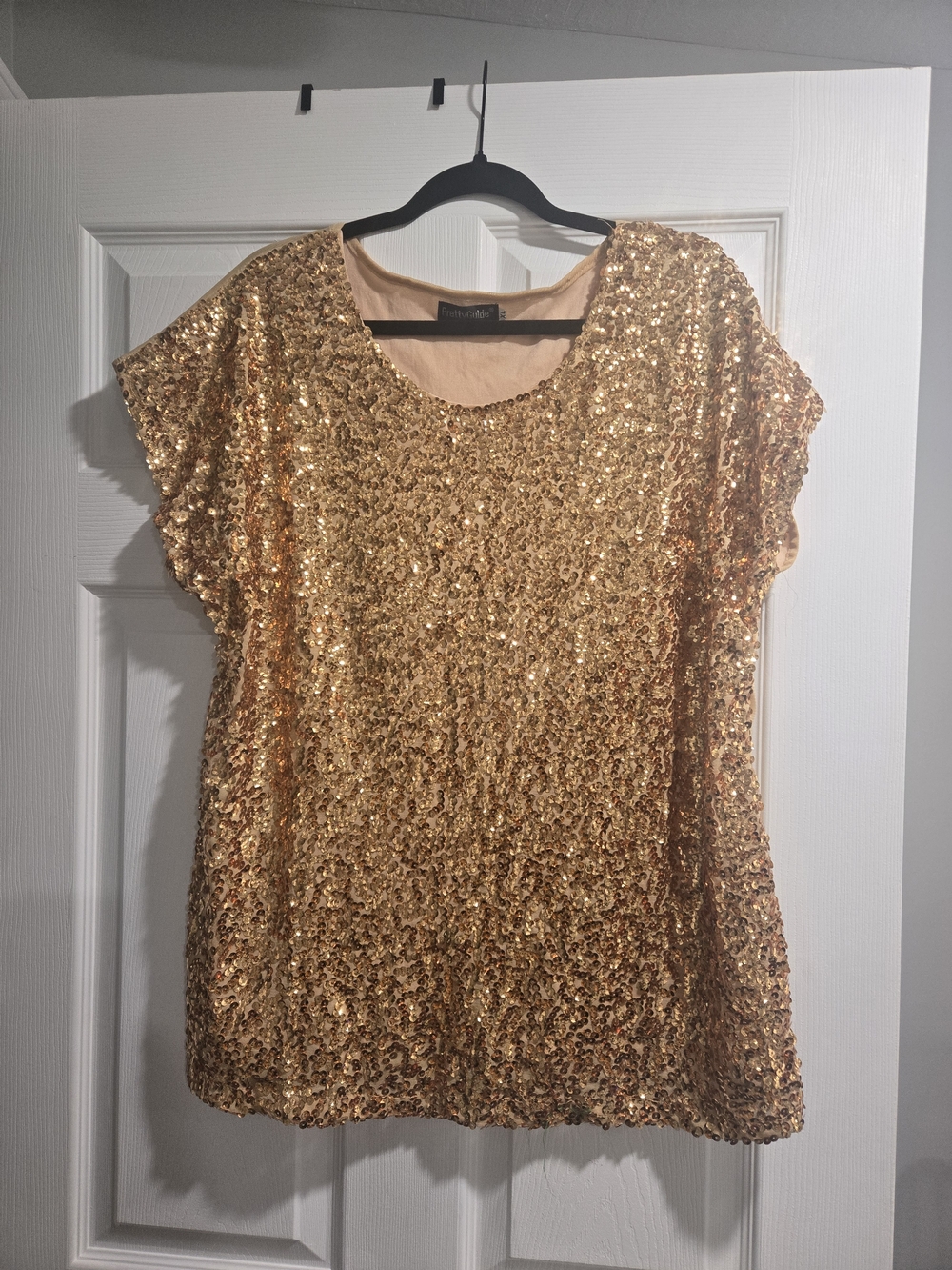 Gold Sequin Short Sleeve Blouse XL